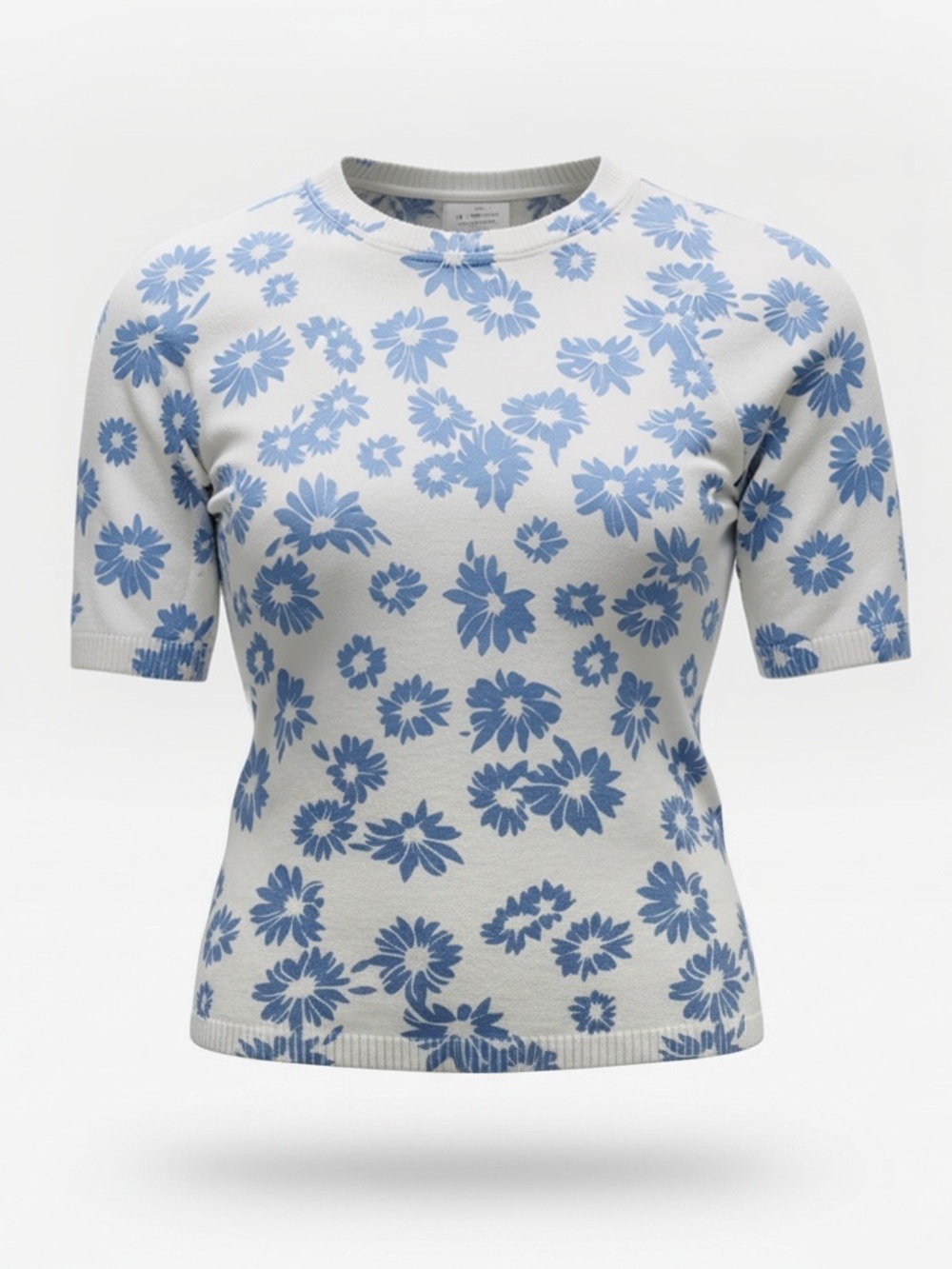 Women's Floral Crewneck Short Sleeve Top - Blue/White